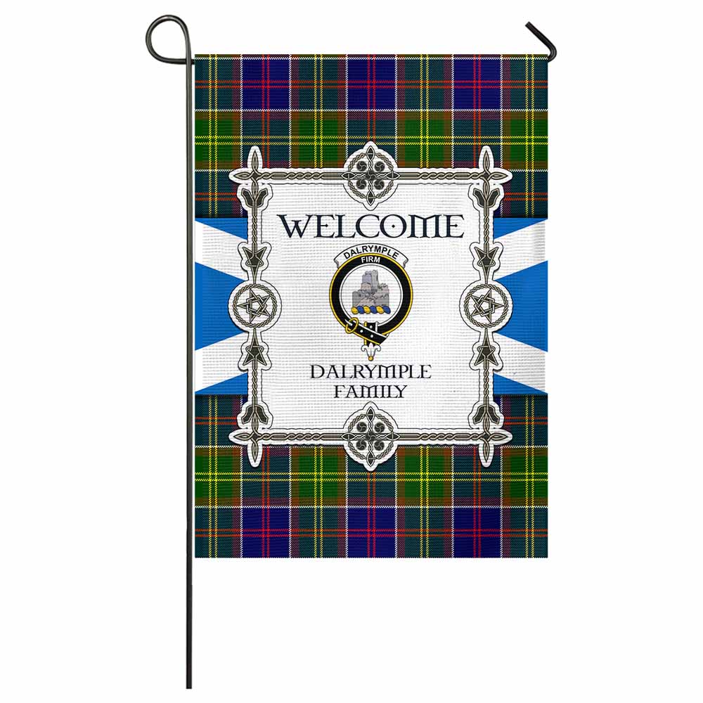 Dalrymple Family Crest Tartan Welcome Garden Flag Saltire Harmony Style - Tartan Vibes Clothing