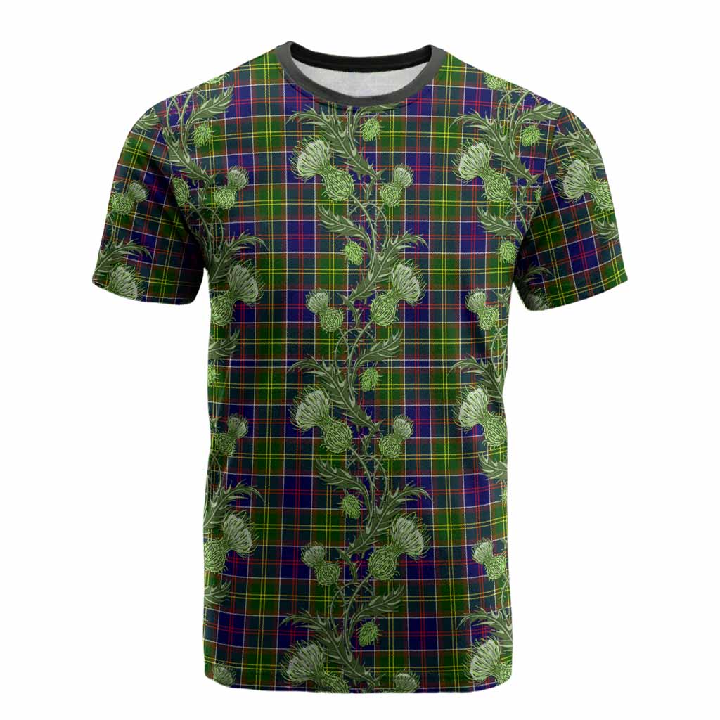 Dalrymple Tartan Cotton T-shirt Seamless Scottish Thistle Flowers