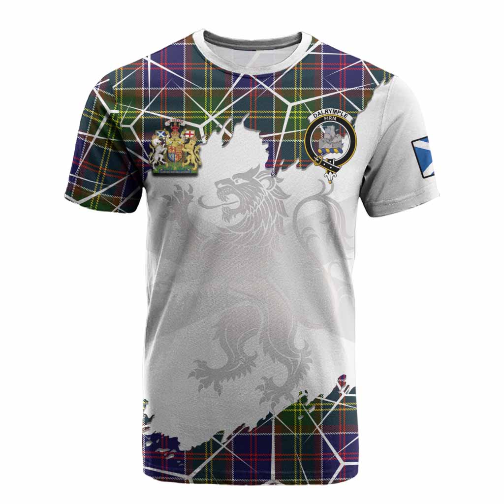 Dalrymple Tartan Cotton T-shirt with Family Crest and Lion Rampant Grunge Style