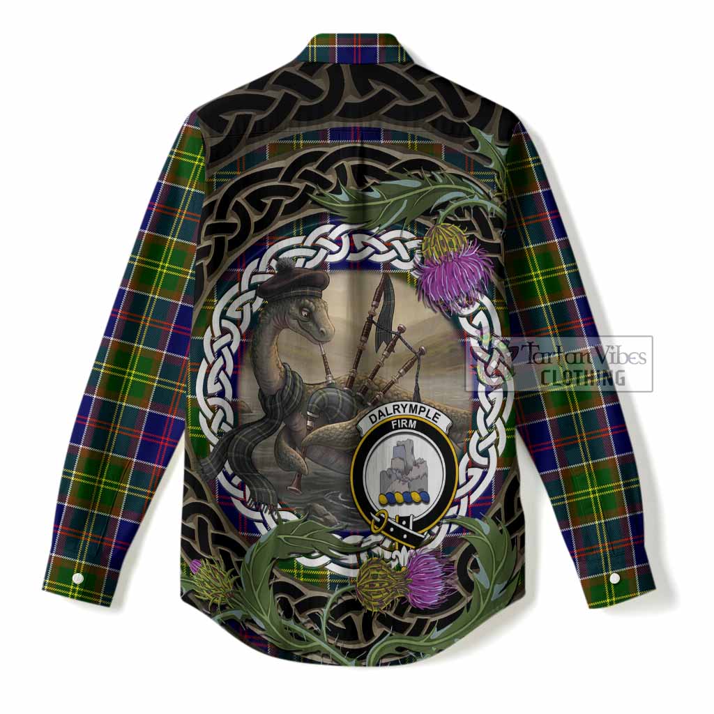 Dalrymple Tartan Crest Bagpipe Nessie Women Casual Shirt Scottish Loch Ness Monster Celtic Thistle