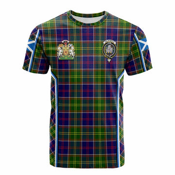 Dalrymple Tartan Crest Cotton T-shirt Scotland Coat of Arm Flag Style