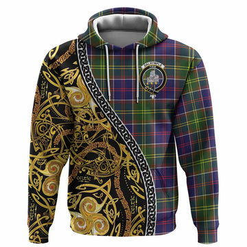 Dalrymple Tartan Crest Hoodie Celtic Knot and Triple Trickle Spiral Symbols