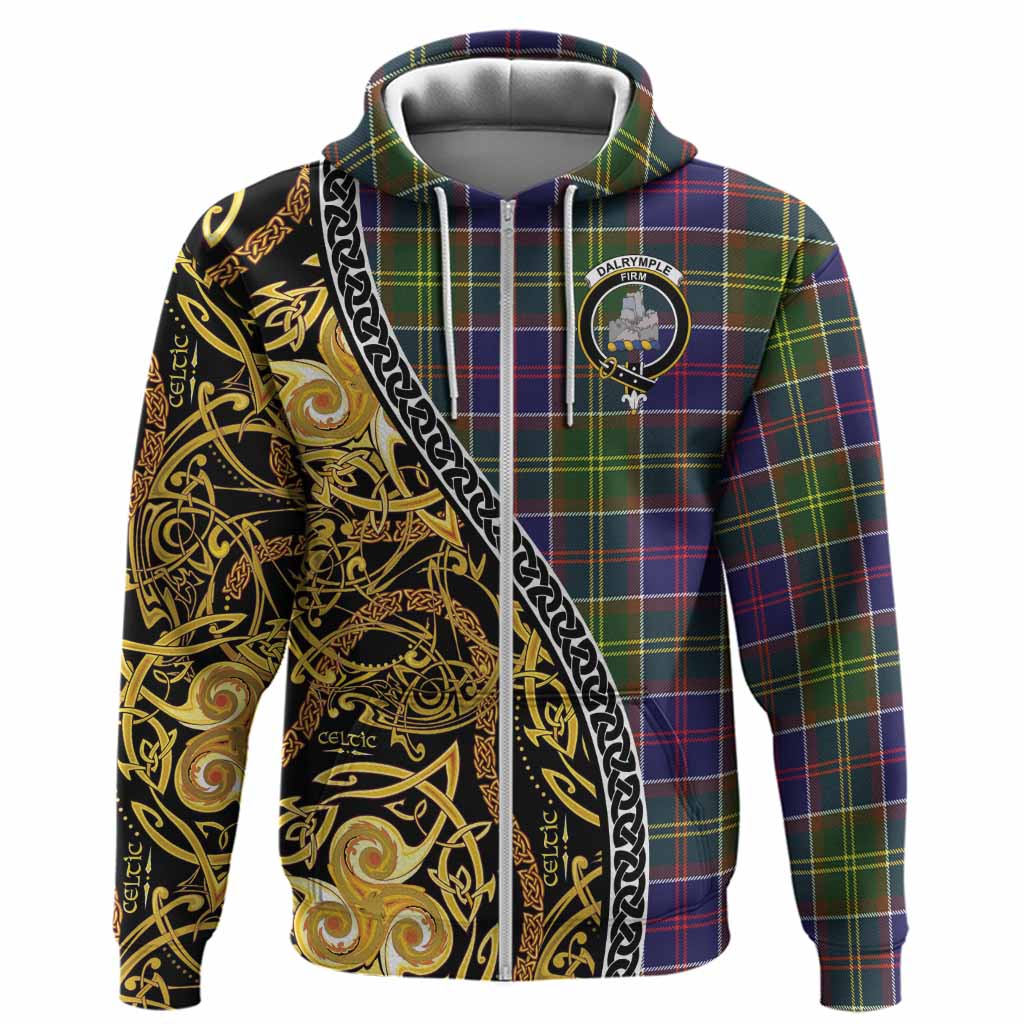 Dalrymple Tartan Crest Hoodie Celtic Knot and Triple Trickle Spiral Symbols