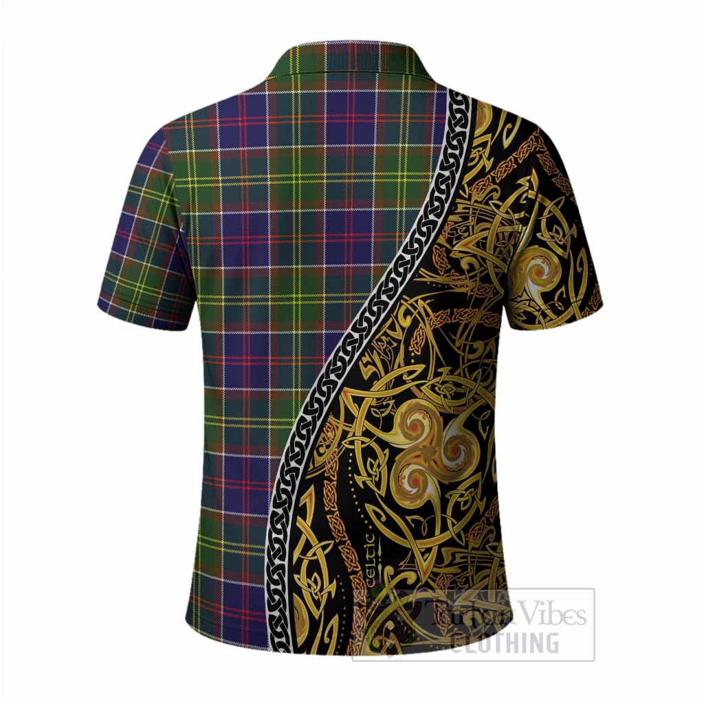 Dalrymple Tartan Crest Polo Shirt Celtic Knot and Triple Trickle Spiral Symbols
