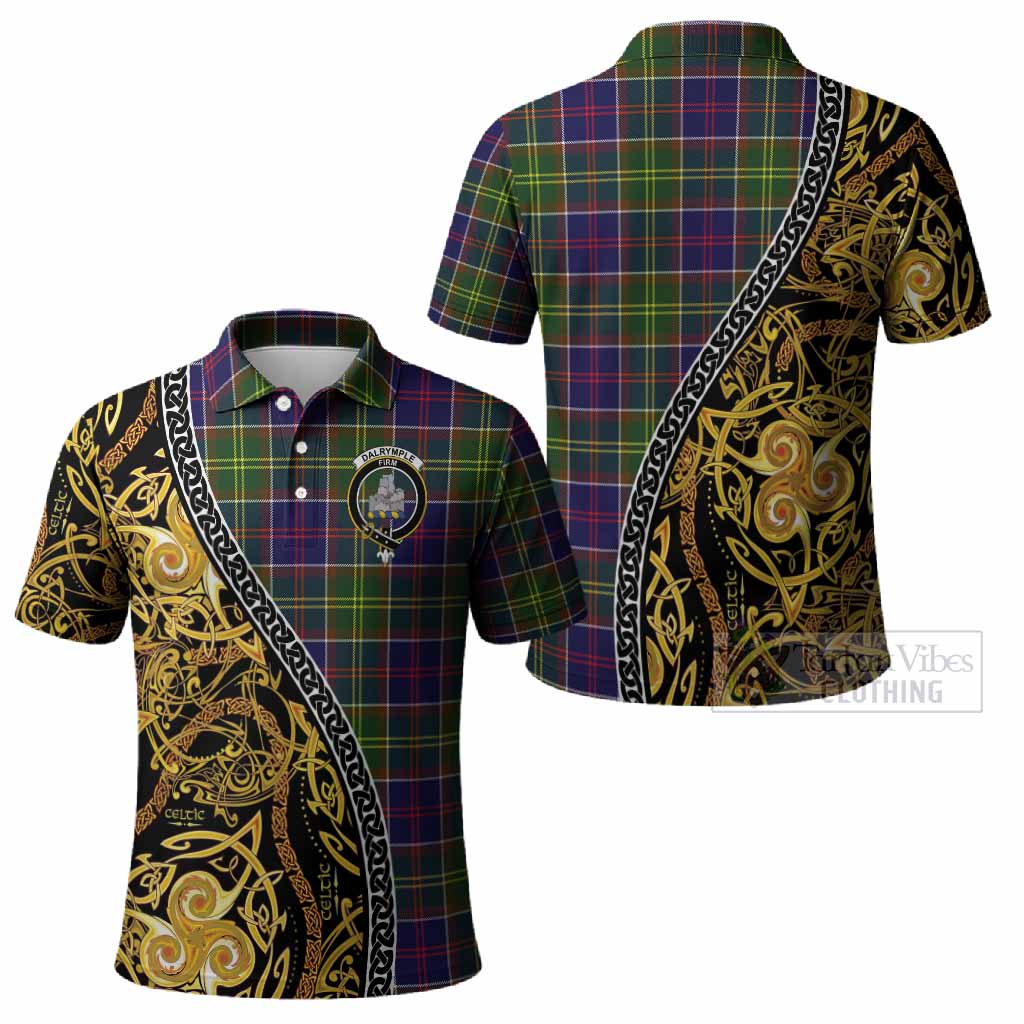 Dalrymple Tartan Crest Polo Shirt Celtic Knot and Triple Trickle Spiral Symbols