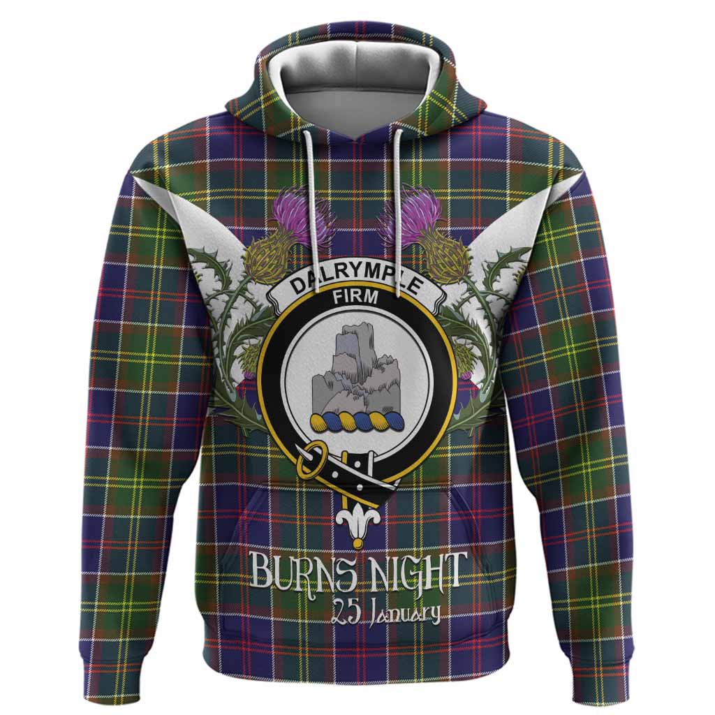 Dalrymple Tartan Family Crest Hoodie Scottish Burns Night Thistle Floral