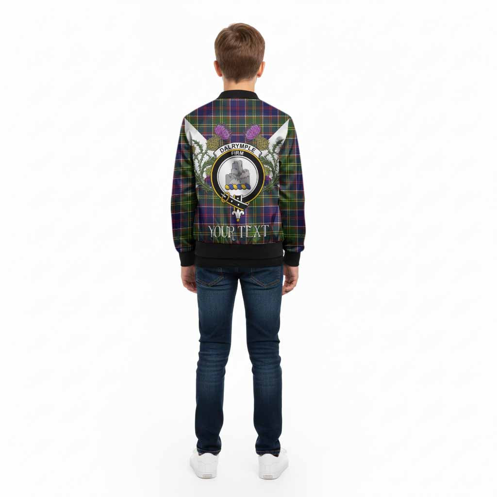 Dalrymple Tartan Family Crest Kid Bomber Jacket Scottish Burns Night Thistle Floral