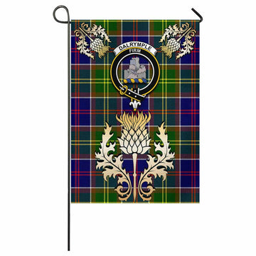 Dalrymple Tartan Garden Flag with Golden Regal Scottish Thistle Emblem - Tartan Vibes Clothing