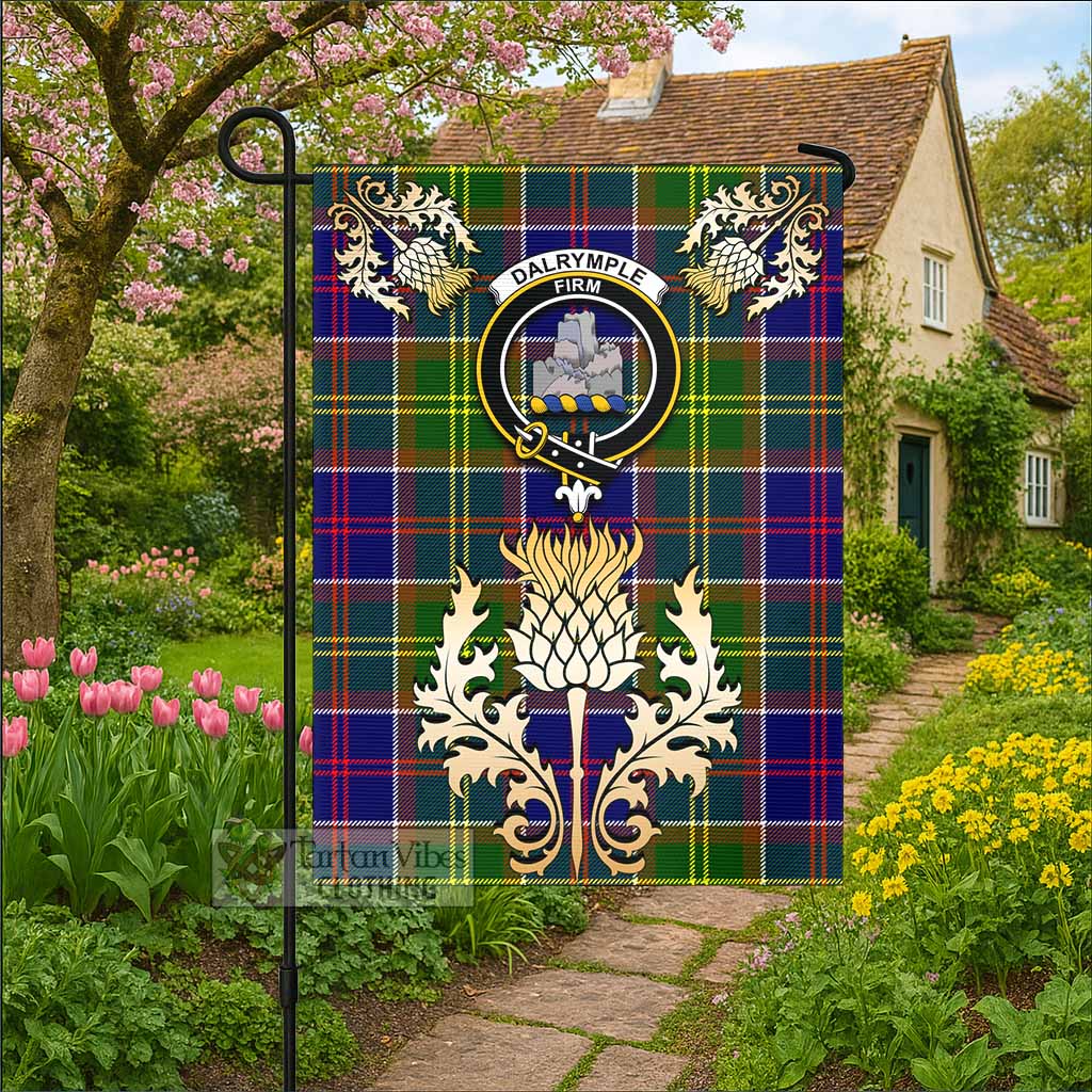 Dalrymple Tartan Garden Flag with Golden Regal Scottish Thistle Emblem - Tartan Vibes Clothing