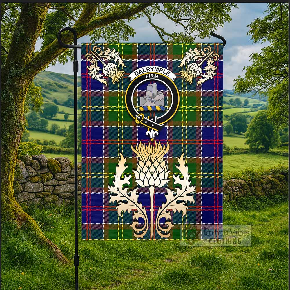Dalrymple Tartan Garden Flag with Golden Regal Scottish Thistle Emblem - Tartan Vibes Clothing