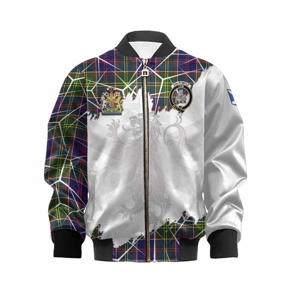Dalrymple Tartan Kid Bomber Jacket with Family Crest and Lion Rampant Grunge Style