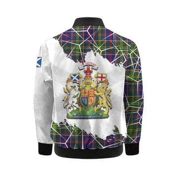 Dalrymple Tartan Kid Bomber Jacket with Family Crest and Lion Rampant Grunge Style