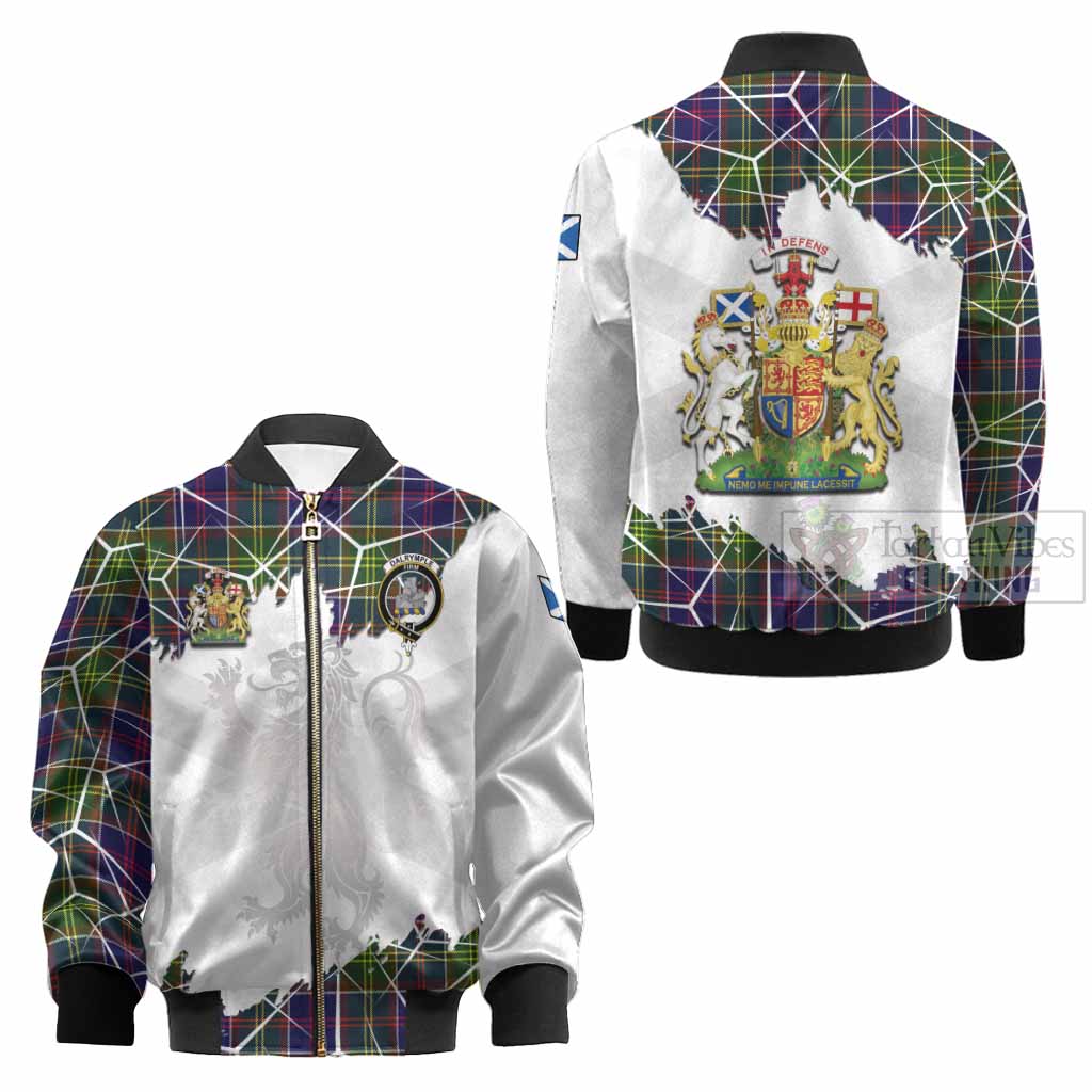 Dalrymple Tartan Kid Bomber Jacket with Family Crest and Lion Rampant Grunge Style