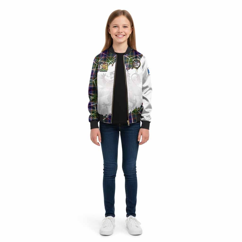 Dalrymple Tartan Kid Bomber Jacket with Family Crest and Lion Rampant Grunge Style