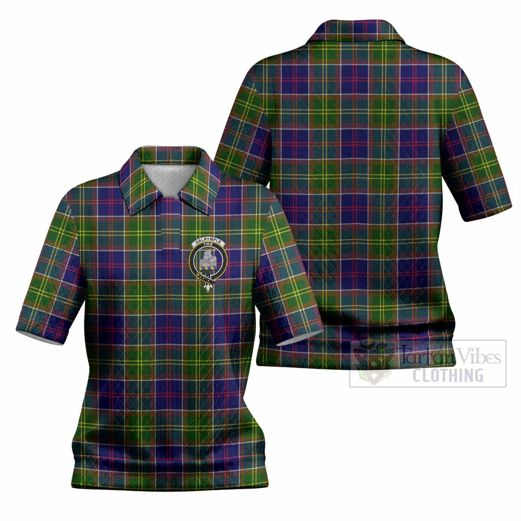 Dalrymple Tartan Women’s Polo Sweater Top with Family Crest