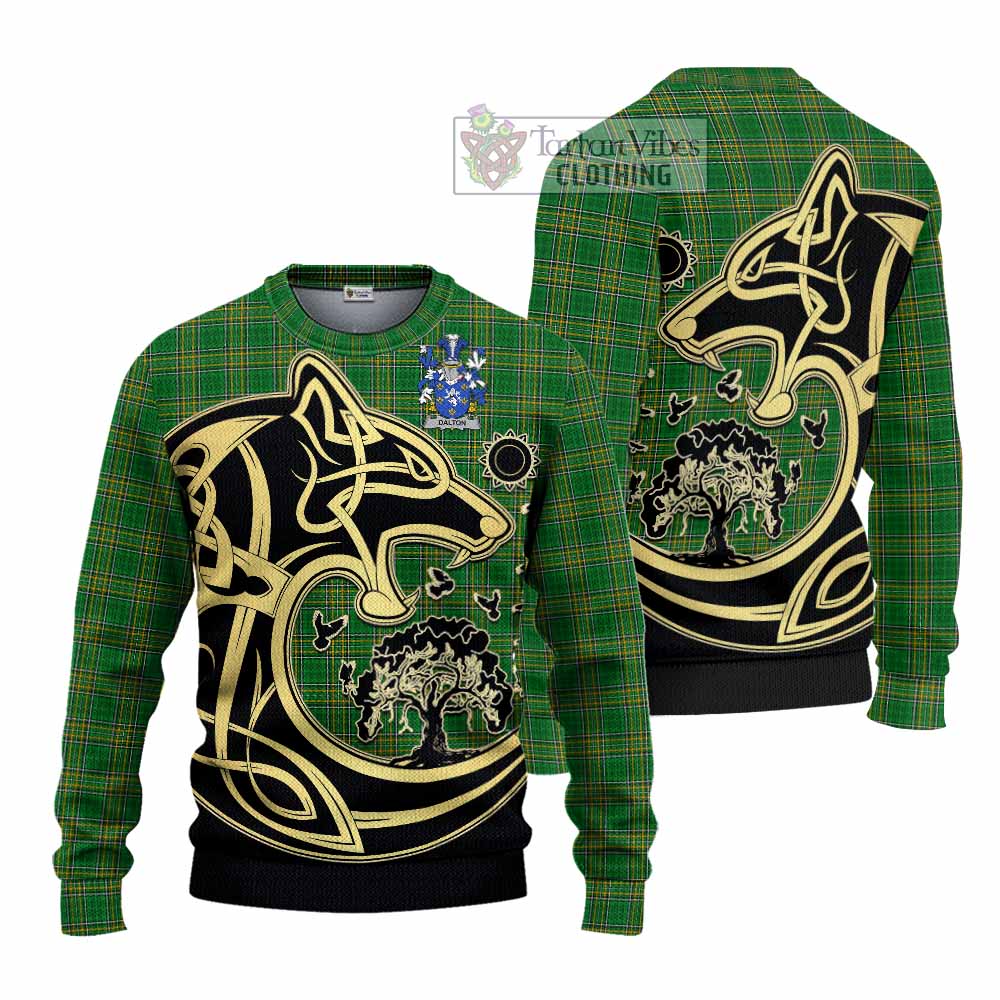 Tartan Vibes Clothing Dalton Irish Tartan Knitted Sweater with Coat of Arms Celtic Wolf Style