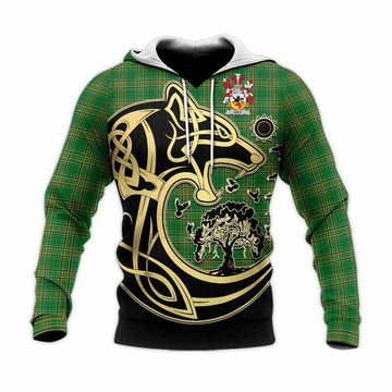 Daly Irish Tartan Knitted Hoodie with Coat of Arms Celtic Wolf Style Unisex Knitted Pullover Hoodie - Tartan Vibes Clothing