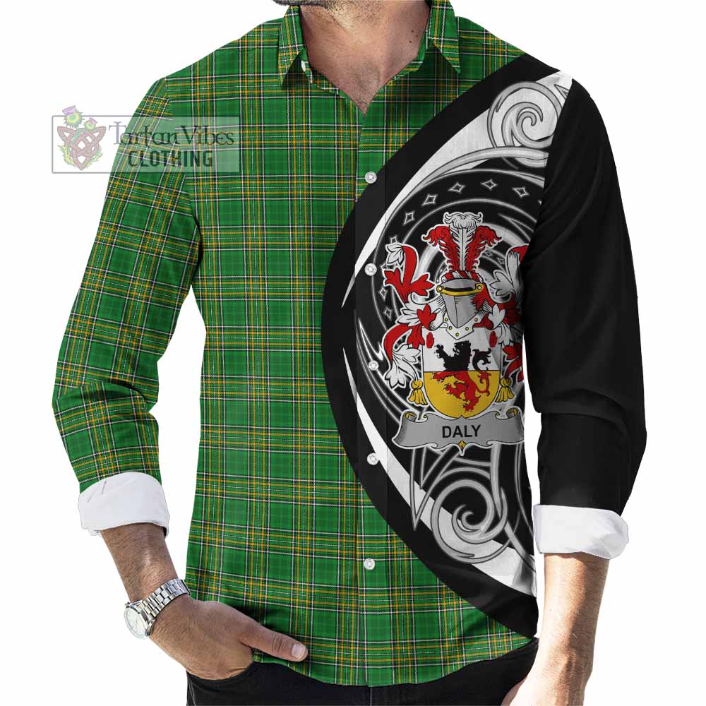 Tartan Vibes Clothing Daly Irish Clan Long Sleeve Button Shirt Celtic Circle Style
