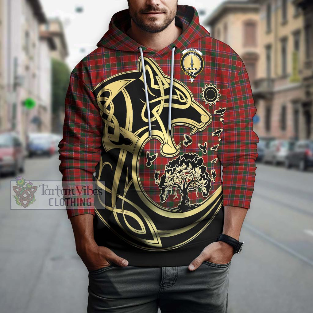 Dalzell (Dalziel) Tartan Hoodie with Family Crest Celtic Wolf Style Zip Hoodie - Tartan Vibes Clothing