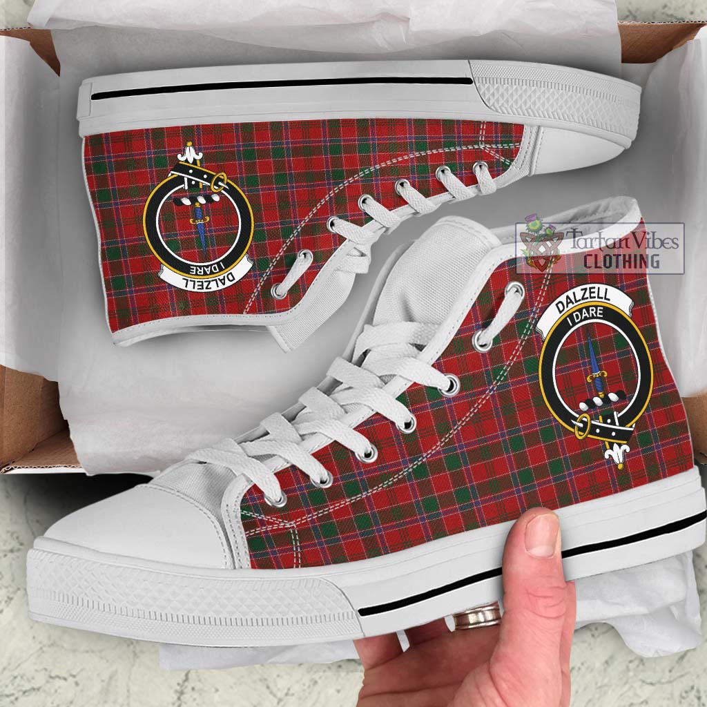 Dalzell (Dalziel) Tartan High Top Shoes with Family Crest Kid High Top - White Sole - Tartan Vibes Clothing