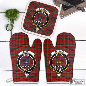 Dalzell (Dalziel) Tartan Combo Oven Mitt & Pot-Holder with Family Crest Combo 2 Oven Mitt & 1 Pot-Holder Black - Tartan Vibes Clothing