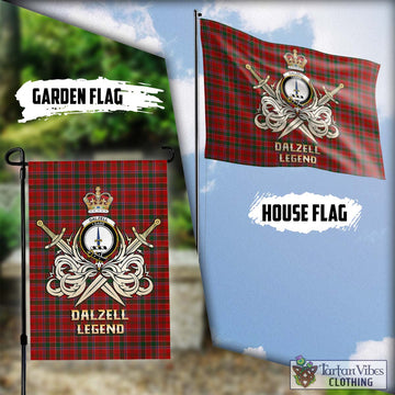 Dalzell (Dalziel) Tartan Garden Flag with Clan Crest and the Golden Sword of Courageous Legacy