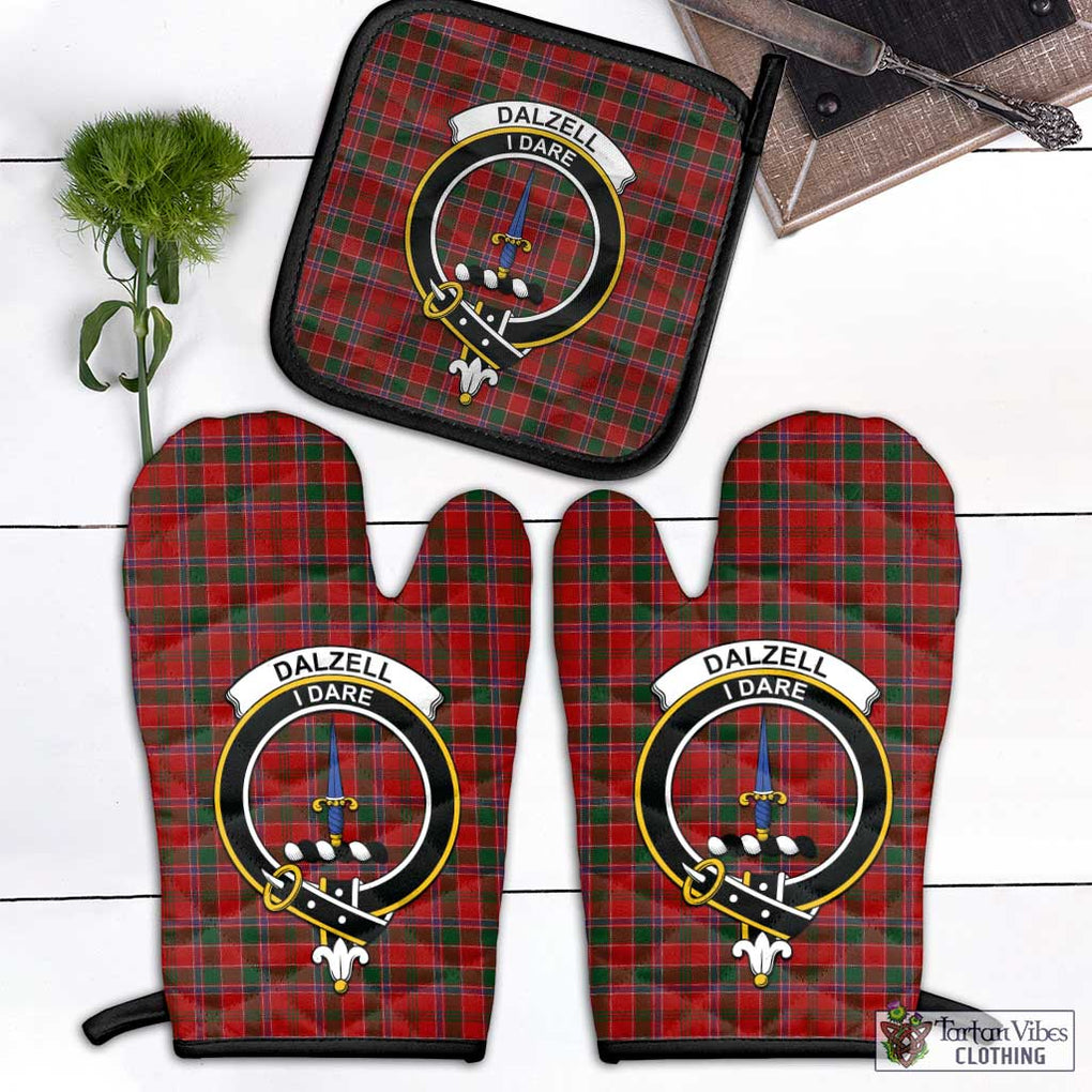 Dalzell (Dalziel) Tartan Combo Oven Mitt & Pot-Holder with Family Crest Black - Tartan Vibes Clothing