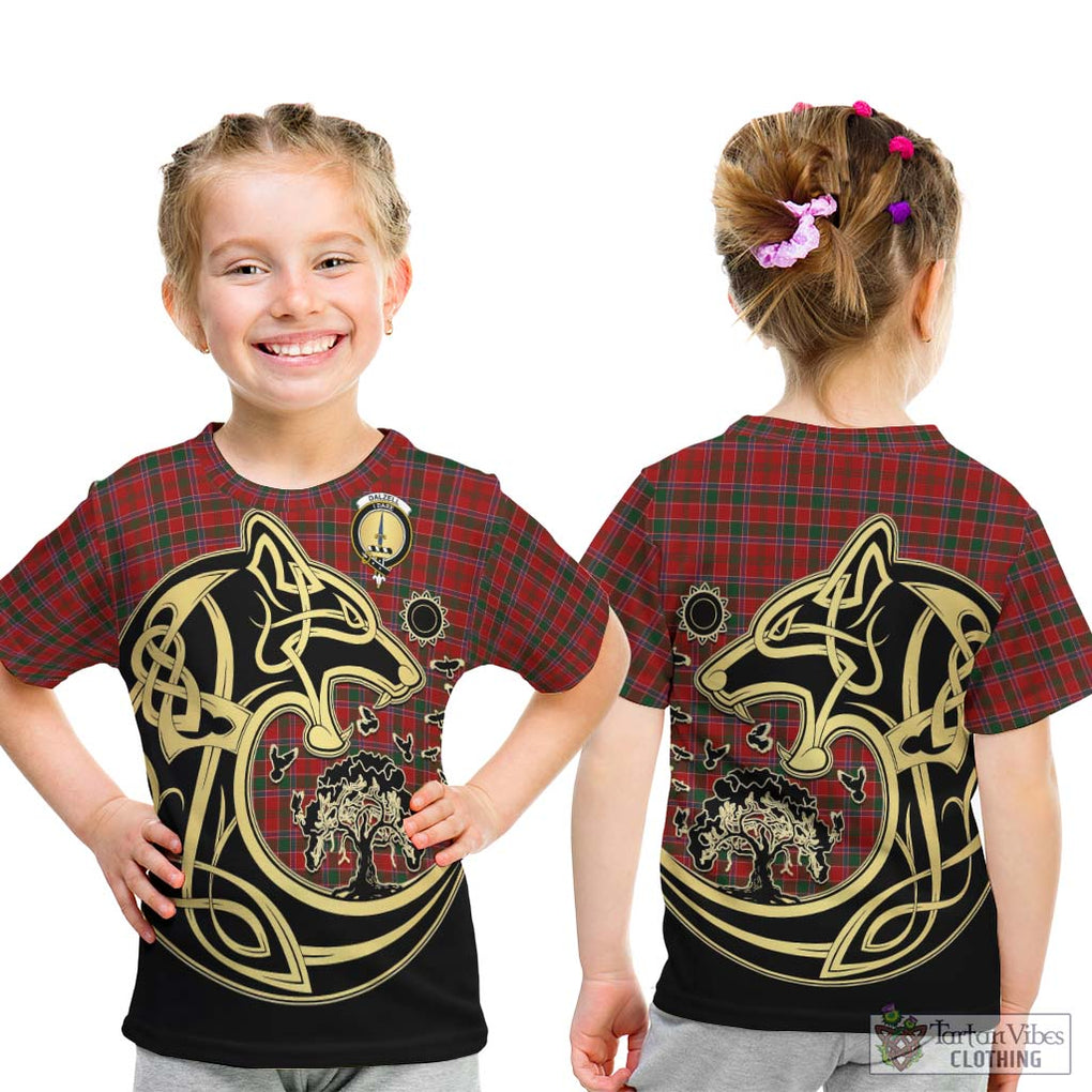 Dalzell (Dalziel) Tartan Kid T-Shirt with Family Crest Celtic Wolf Style - Tartan Vibes Clothing