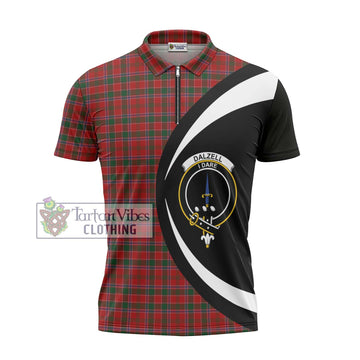 Dalzell (Dalziel) Tartan Zipper Polo Shirt with Family Crest Circle Style - Tartan Vibes Clothing