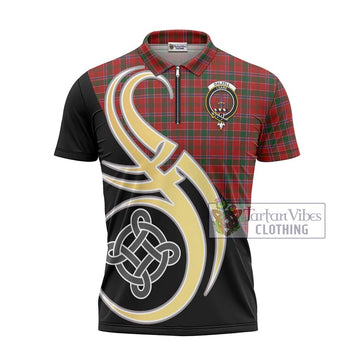 Dalzell (Dalziel) Tartan Zipper Polo Shirt with Family Crest and Celtic Symbol Style - Tartan Vibes Clothing