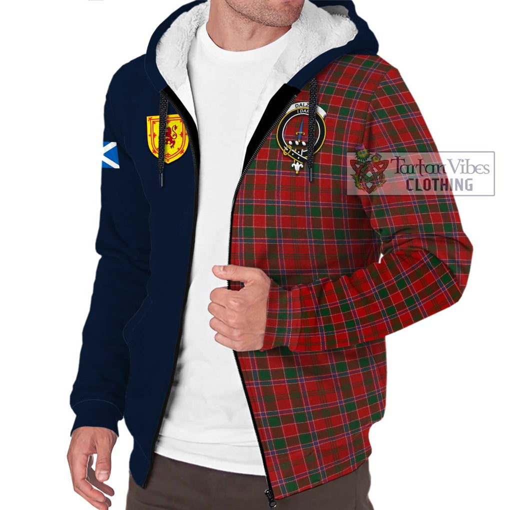 Dalzell (Dalziel) Tartan Sherpa Hoodie Alba with Scottish Lion Royal Arm Half Style - Tartan Vibes Clothing