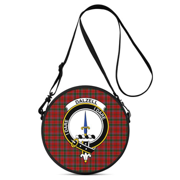 Dalzell Tartan Round Satchel Bags with Family Crest