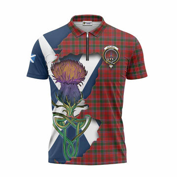 Dalzell (Dalziel) Tartan Family Crest Zipper Polo Shirt Scottish Thistle Celtic Inspired Unisex - Tartan Vibes Clothing