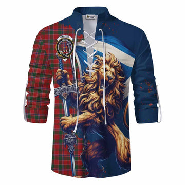 Dalzell (Dalziel) Tartan Family Crest Ghillie Kilt Shirt with Scottish Majestic Lion Men - Tartan Vibes Clothing