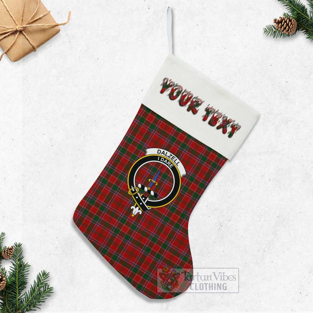 Dalzell (Dalziel) Tartan Family Crest Christmas Stocking with Personalized Text - Tartan Vibes Clothing