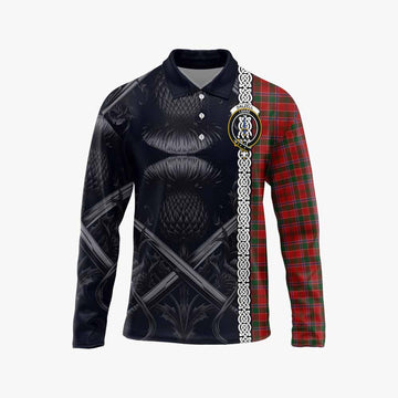 Dalzell (Dalziel) Tartan Long Sleeve Polo Shirt with Family Crest Cross Sword Thistle Celtic Vibes Unisex - Tartan Vibes Clothing