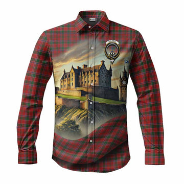 Tartan Vibes Clothing Dalzell (Dalziel) Tartan Family Crest Long Sleeve Button Shirt with Scottish Ancient Castle Style
