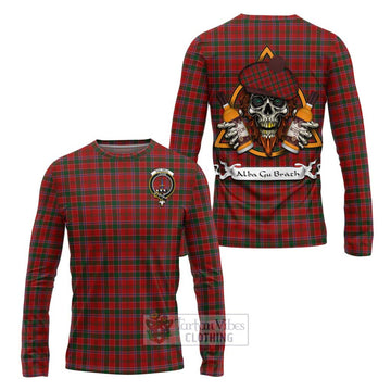 Dalzell (Dalziel) Tartan Long Sleeve T-Shirt with Family Crest and Bearded Skull Holding Bottles of Whiskey Unisex - Tartan Vibes Clothing