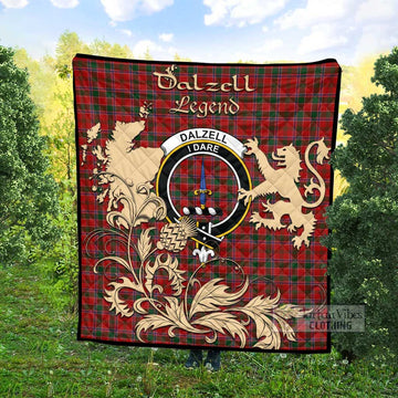 Tartan Vibes Clothing Dalzell (Dalziel) Tartan Quilt with Family Crest and Scottish Symbol Style