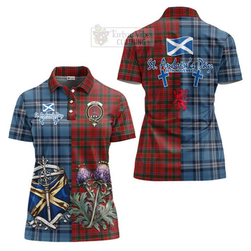 Dalzell (Dalziel) Tartan Women's Polo Shirt Happy St. Andrew's Day Half Tartan Style Women - Tartan Vibes Clothing