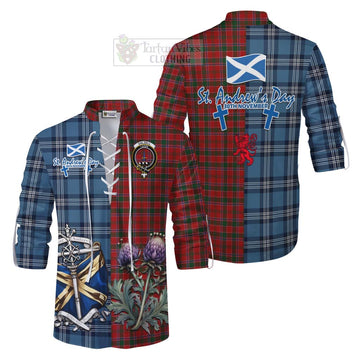 Dalzell (Dalziel) Tartan Ghillie Kilt Shirt Happy St. Andrew's Day Half Tartan Style Men - Tartan Vibes Clothing
