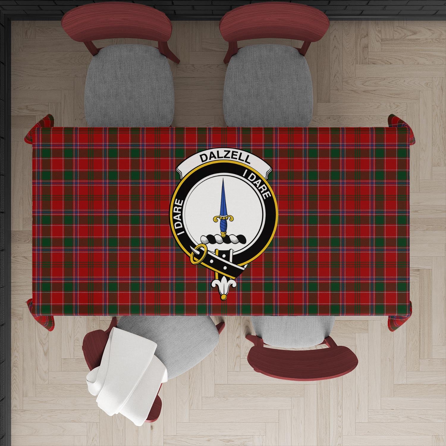 Dalzell (Dalziel) Tartan Tablecloth with Family Crest XL 57.1"x70.9"(145x180cm) - Tartan Vibes Clothing