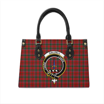 Dalzell Tartan Leather Bag with Family Crest