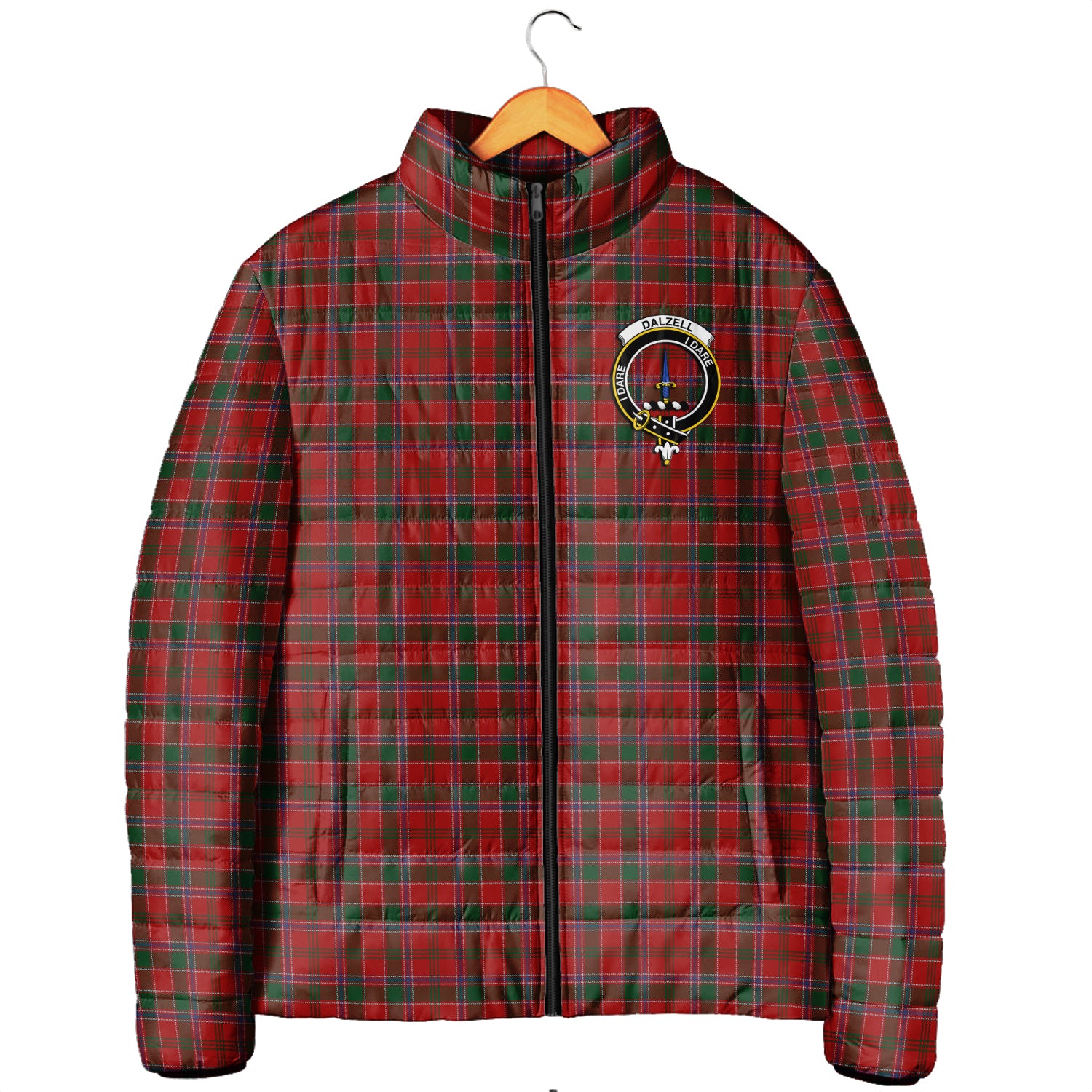 Dalzell (Dalziel) Tartan Padded Jacket with Family Crest Men's Padded Jacket - Tartan Vibes Clothing