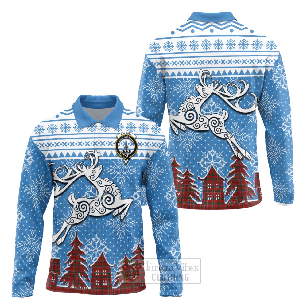 Dalzell (Dalziel) Clan Christmas Long Sleeve Polo Shirt Celtic Reindeer Style Unisex - Tartan Vibes Clothing