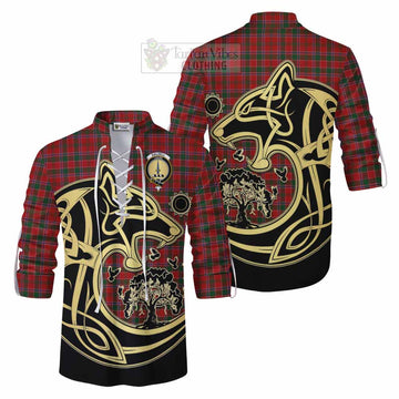 Dalzell (Dalziel) Tartan Ghillie Kilt Shirt with Family Crest Celtic Wolf Style Men - Tartan Vibes Clothing