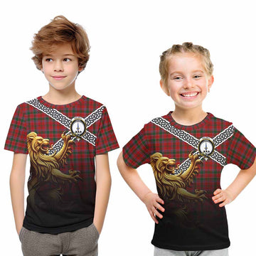 Dalzell (Dalziel) Crest Tartan Kid T-Shirt with Golden Lion Emblem Celtic Style Youth XL Size14 - Tartan Vibes Clothing