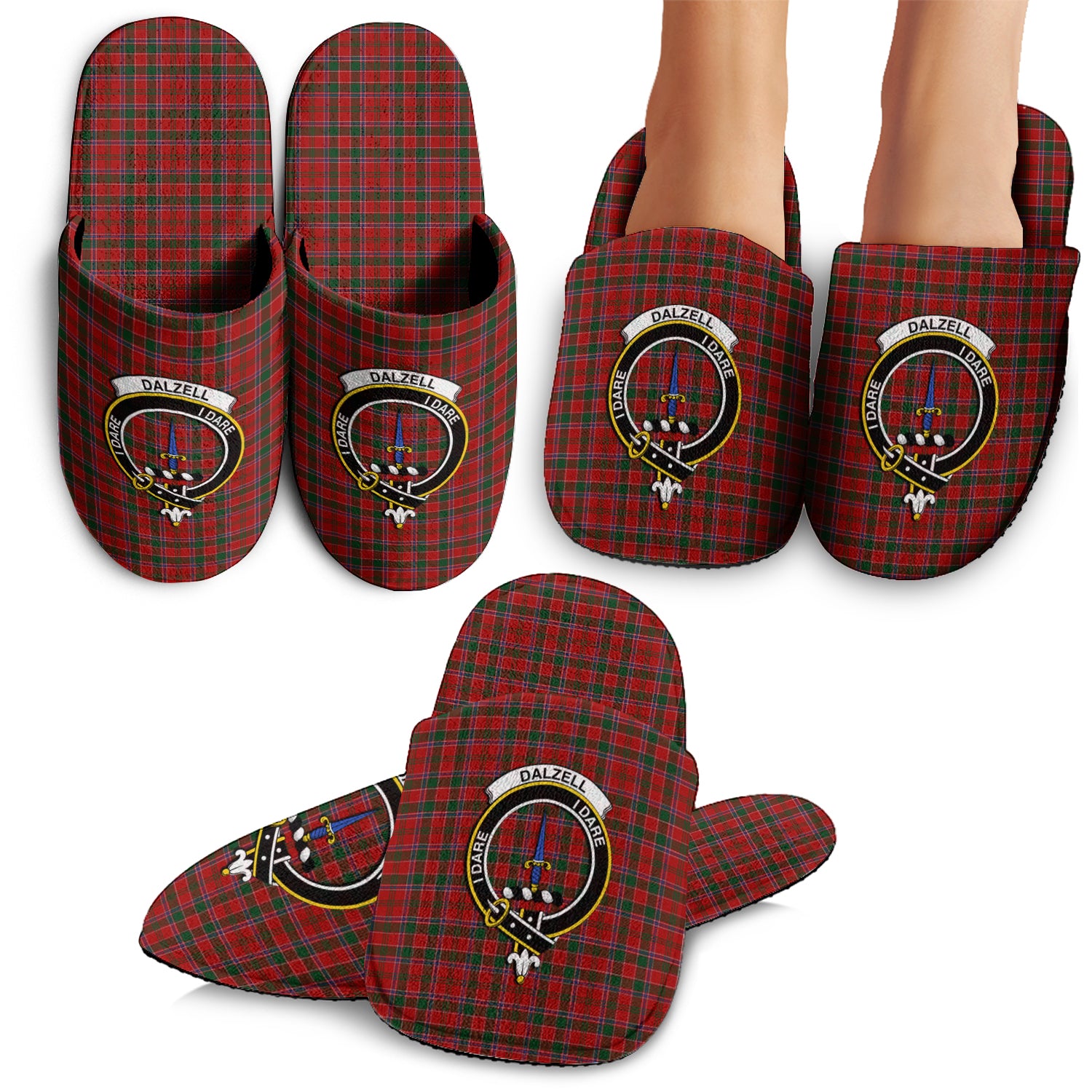 Dalzell (Dalziel) Tartan Home Slippers with Family Crest - Tartan Vibes Clothing