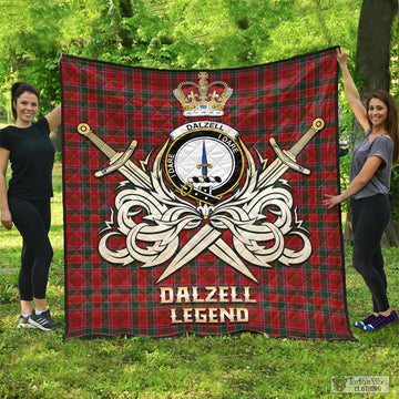 Dalzell Tartan Quilt with Clan Crest and the Golden Sword of Courageous Legacy