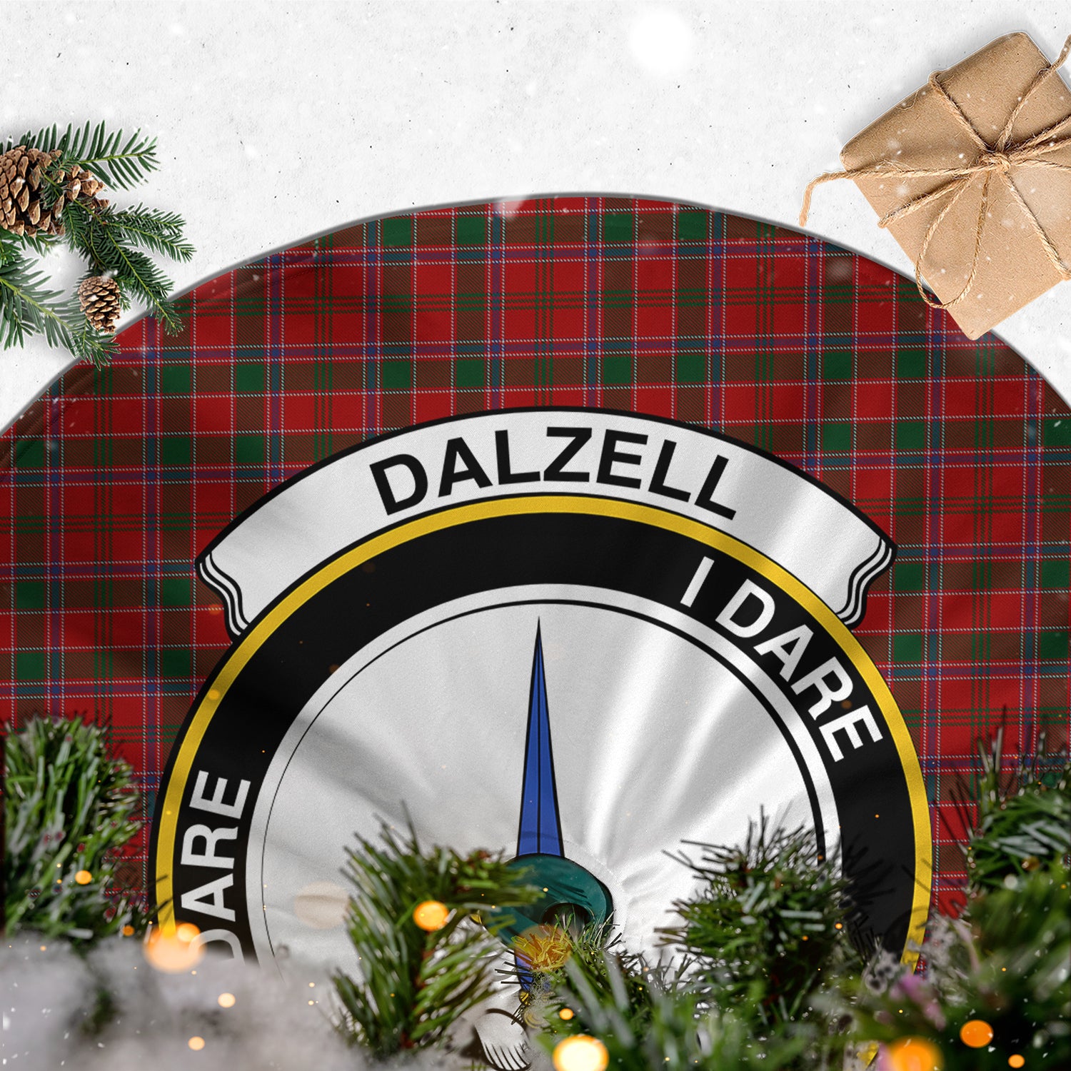 Dalzell (Dalziel) Tartan Christmas Tree Skirt with Family Crest - Tartan Vibes Clothing